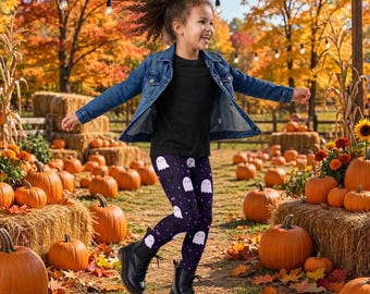 HOLIDAY Kid's Leggings Halloween Spooky Cute Ghost Print Fun Halloween Leggings for Toddler Leggings 2T-5T and up Kids 6-7 Spooky Leggings
