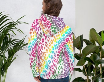 CHEETAH Print HOODIE Rainbow SWEATSHIRT for Women Unisex Hoodie Leopard Print Hooded Sweatshirt Loungewear Rave Clothing Gift for Her