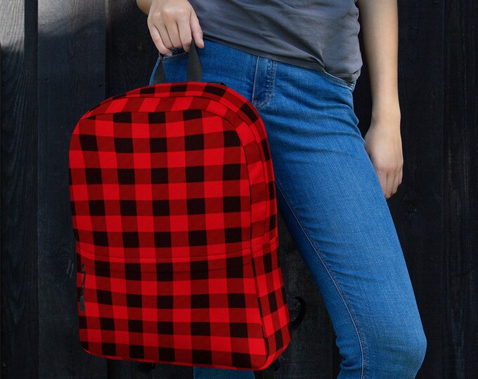 RED BUFFALO PLAID Backpack / Book Bag - Unisex Back Pack Back to School Fashion Accessories for Kids or Adults Boys and Girls Book Bag Schoo