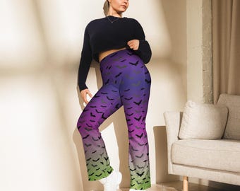 Spooky Season Lounge Wear Flare leggings Women's HALLOWEEN LEGGINGS FLARE Yoga Pants Halloween Bat Print Yoga Leggings Halloween Yoga Pants