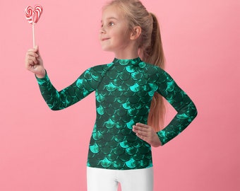 Kids Rash Guard MERMAID SCALE Rash GUARD for Kids Unisex Clothing for Boys and Girls Ages 2 -7 years Swim Top Swimwear Long Sleeve Swim Top