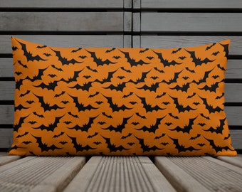 BAT PILLOW HALLOWEEN Home Decor Orange and Black Decorative Throw Pillow Halloween Decorations Premium Pillow Couch Pillow Square Pillow