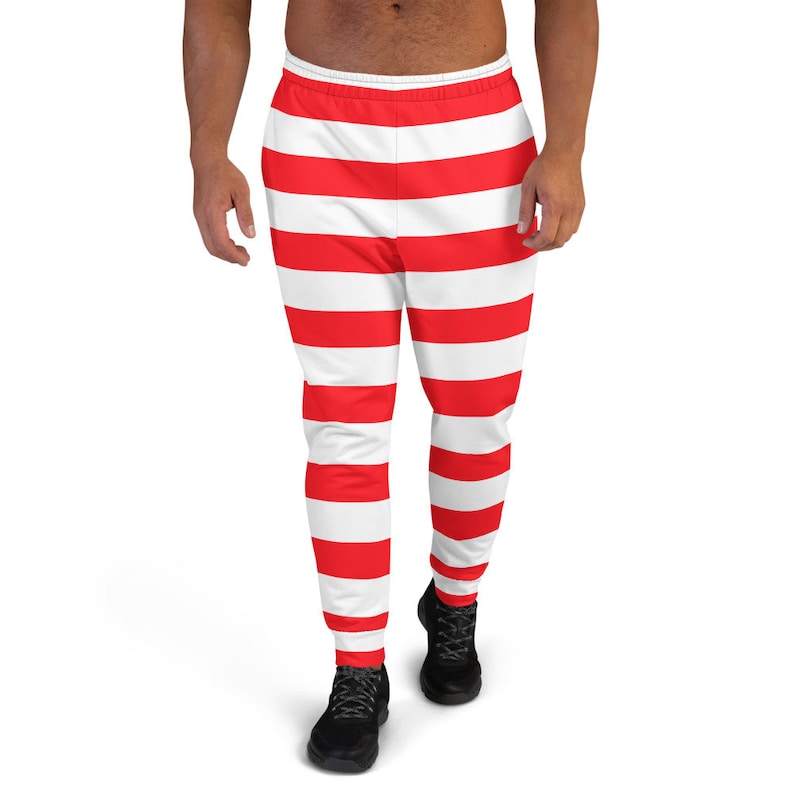 CANDY CANE JOGGERS Red and White Striped Christmas Pajama Pants for Men
