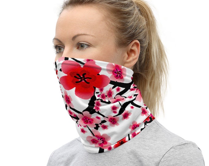 Face Mask Neck Gaiter Cherry Blossom Flower Floral Print FACE MASK Face Scarf Protective Face Covering One Size Fits All Made in the USA