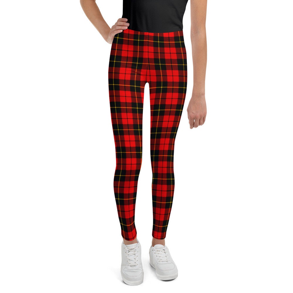 RED PLAID LEGGINGS Girls Youth Leggings Red Tartan Plaid Leggings for ...