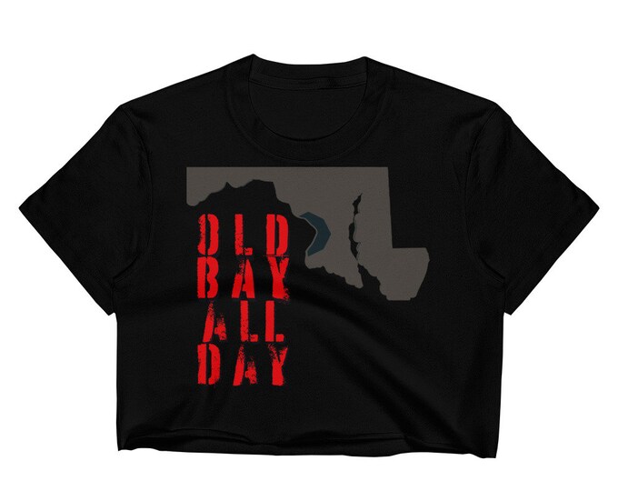 Women's Crop Top MARYLAND Old Bay All Day Womens Cropped Tee Shirt Crop Top T-Shirt Belly Shirt Work Out Clothing Streetwear Urban Sexy Top