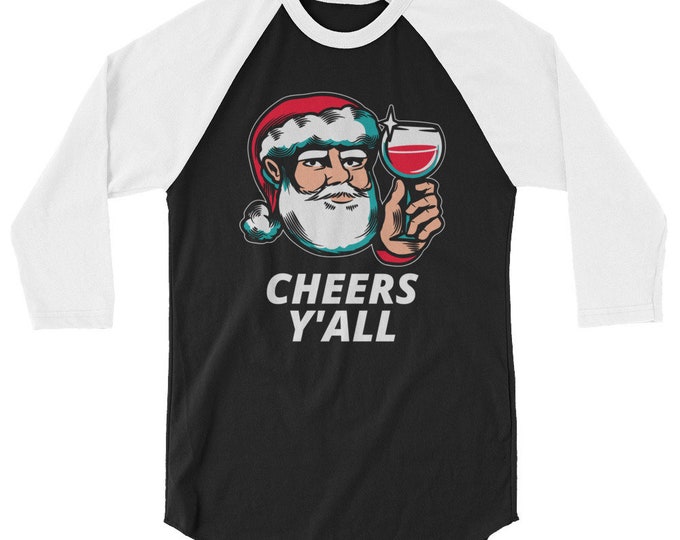 UNISEX CHRISTMAS TEE Santa Raglan T-Shirt for Men and Women 3/4 sleeve Raglan Shirt Baseball Tee Graphic T-Shirt for Christmas Party Gift