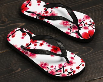 CHERRY BLOSSOM SANDALS Womens Flip Flops Black Thong Sandals Summer Sandals Red and White Pink and White Floral Flip Flops Unisex Flip-Flops