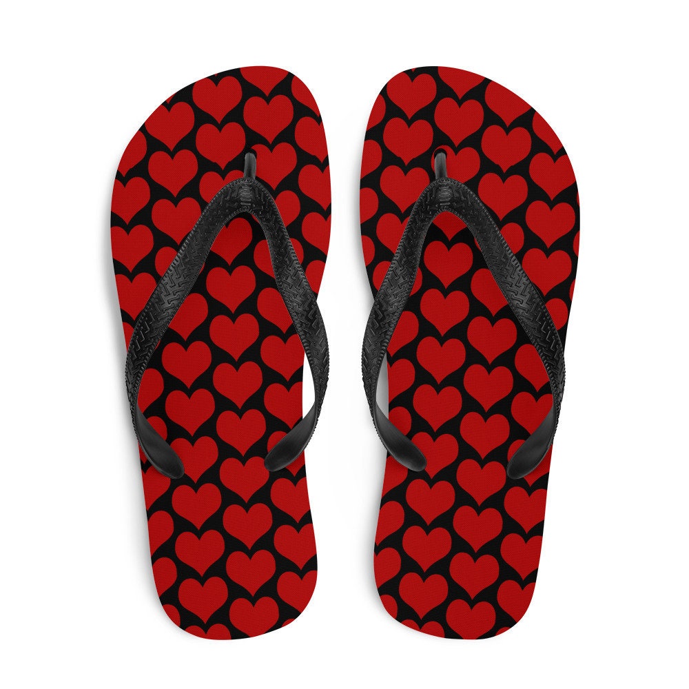 Valentines Day HEART Flip-Flops Black and Red Heart Print Thong FLIP ...