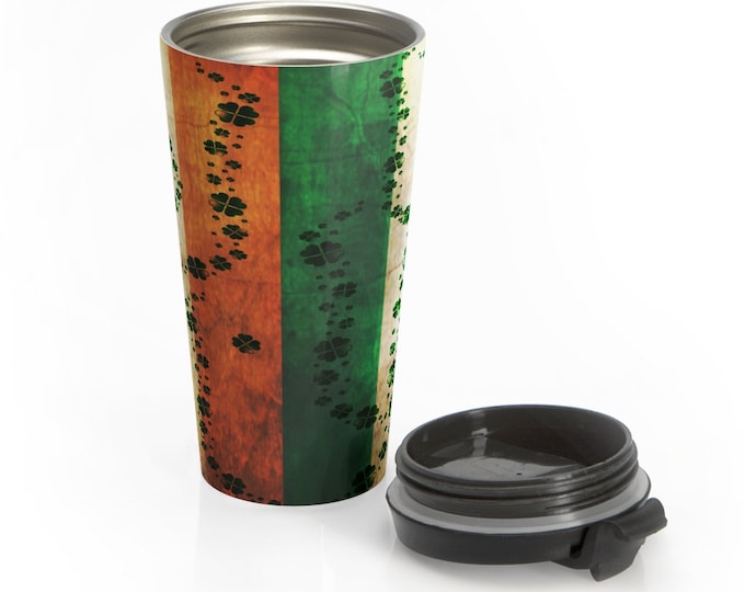 IRISH FLAG MUG St Patricks Day Travel Mug Stainless Steel Travel Mug with Lid 15 oz. Coffee Mug Gift for St Patricks Day Paddys Day Gift Mug