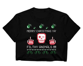 Funny Christmas Crop Top: "Filthy Animals" Graphic Tee