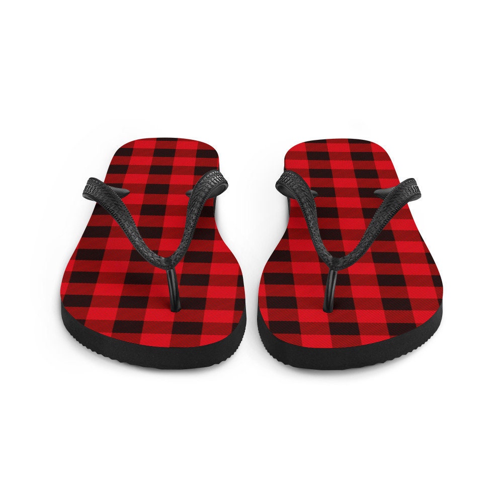 Red and Black BUFFALO PLAID Flip-Flops Unisex Thong Sandals for Men or ...