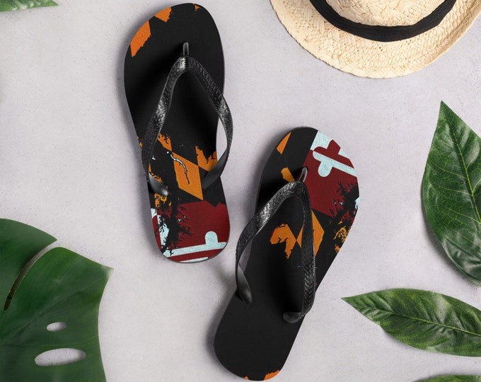 Maryland Flip-Flops MARYLAND FLAG Flip Flops Maryland Sandals Thong Sandals Unisex Fip Flops for Men or Women Beachwear Maryland Gifts Shoes