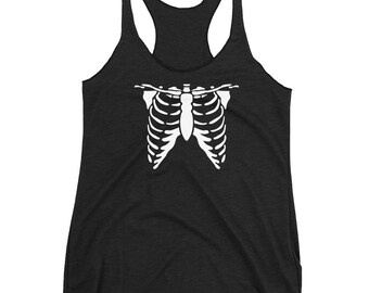 HALLOWEEN TANK TOP Skeleton Tank Top for Halloween Women's Racerback Tank Top Black and White Skeleton Bone X-Ray Tank Top for Halloween