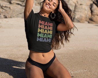 CROP TEE Women's Crop Top MIAMI Tee Shirt Womens Cropped Tee Shirt Crop Top T-Shirt Belly Shirt Work Out Clothing Streetwear Urban Sexy Top