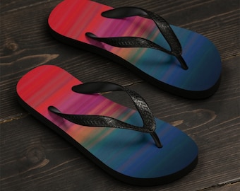 RAINBOW FLIP FLOPS Womens or Mens Unisex Flip-Flops Summer Fashion Clothing Designer Accessories for the Beach Gift for Her Thong Sandals