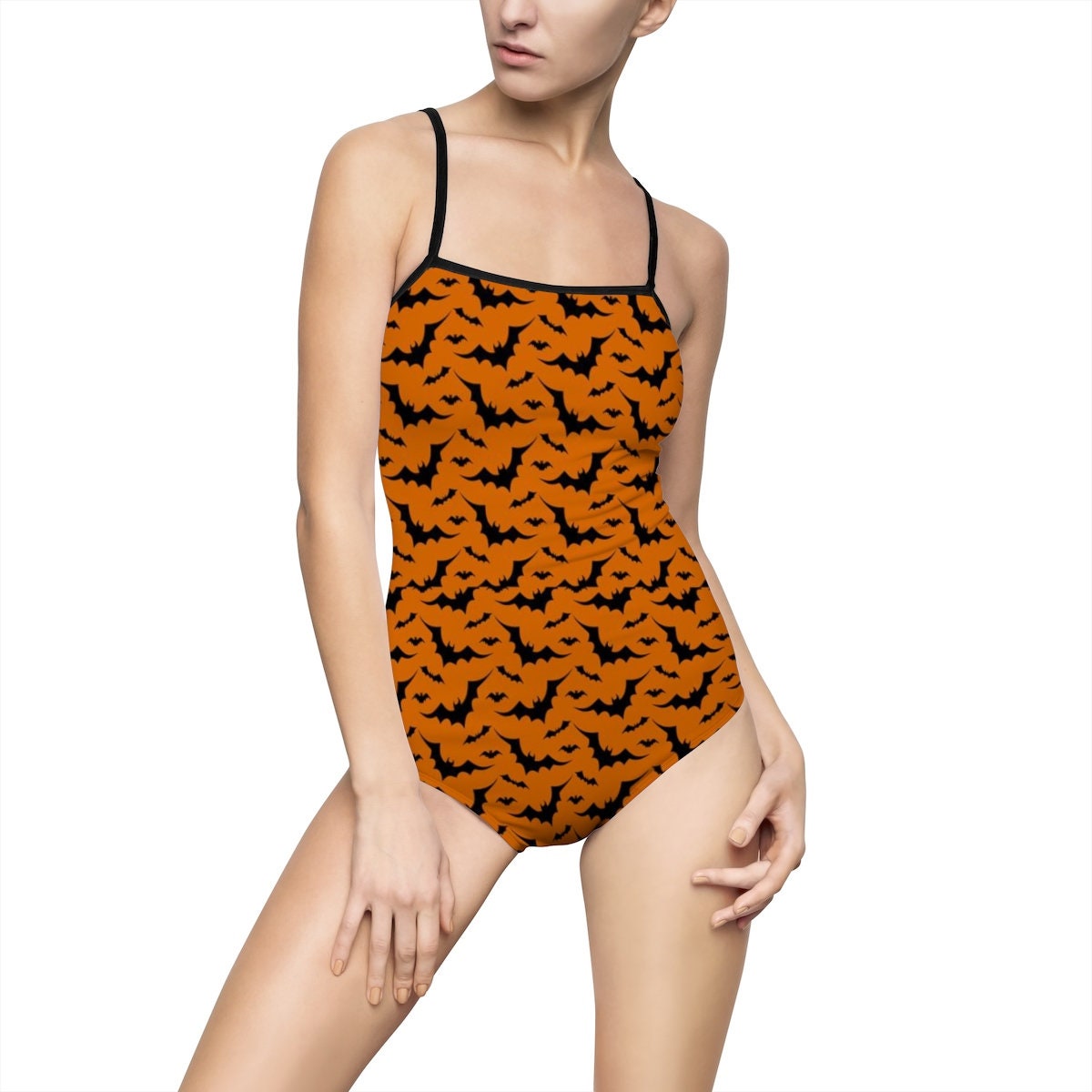 orange print swimsuit