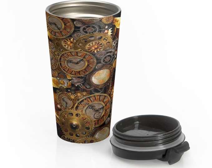 Steampunk Travel Mug Stainless Steel Travel Mug STEAMPUNK MUG for Hot or Cold Beverages Insulated TRAVEL Mug Gift for Her Gift for Him
