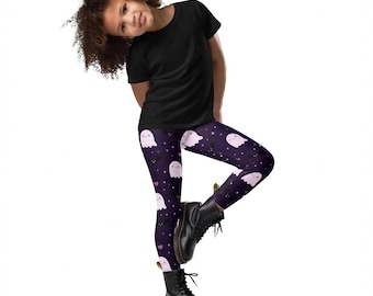 HALLOWEEN Leggings KIDS Youth Ghost Bat Leggings: Soft Microfiber, Four-Way Stretch (78% Polyester) Spooky Season Vibes Cute Girls Leggings