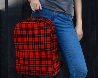 Red Tartan Plaid Backpack, Unisex Book Bag, Water-Resistant