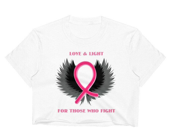 Breast Cancer PINK RIBBON TOP Women's Crop Top T-Shirt Love and Light Survivor Pink Ribbon Gift Breast Cancer Awareness Month T-Shirt