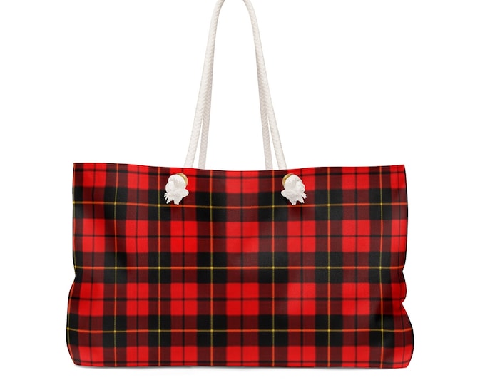 Weekender Bag Red TARTAN PLAID TOTE Weekender Bag Overnight Travel Tote Beach Bag Work Out Tote