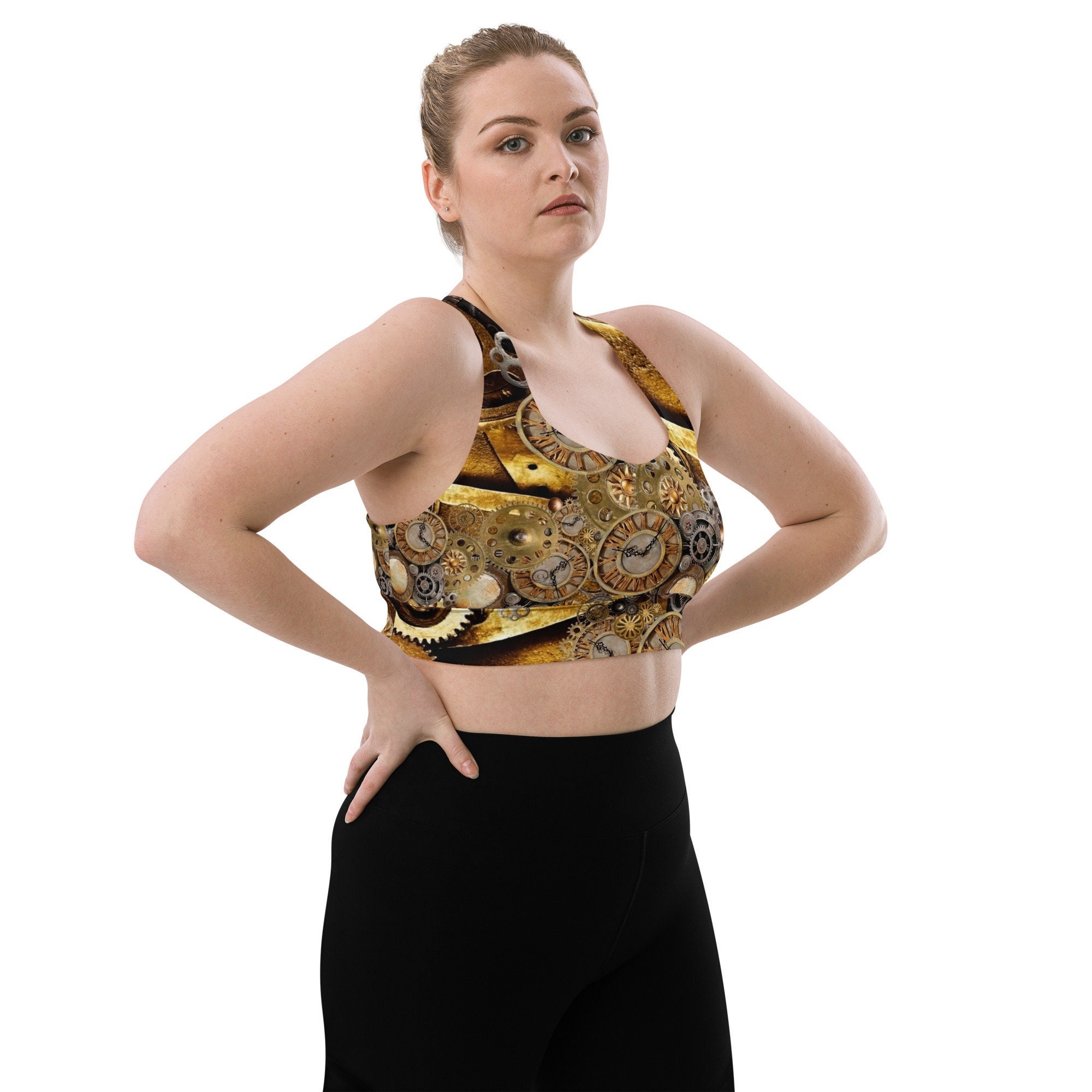 STEAMPUNK CROP TOP Sports Bra Womens Longline Sports Bra Workout