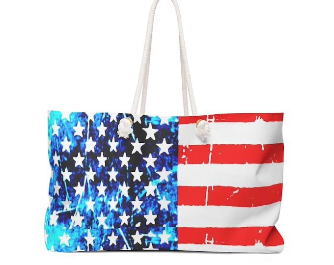 Red White and Blue American Flag TOTE USA Stars and Stripes Weekender Bag Travel Tote Beach Bag Patriotic Bag Gift for Her Overnight Bag