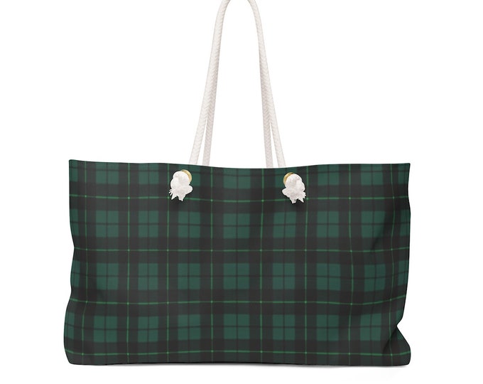 Green TARTAN PLAID Weekender Bag TOTE Beach Tote Beach Bag Green Plaid Tote Travel Tote Overnight Tote Travel bag Workout Tote Overnight Bag