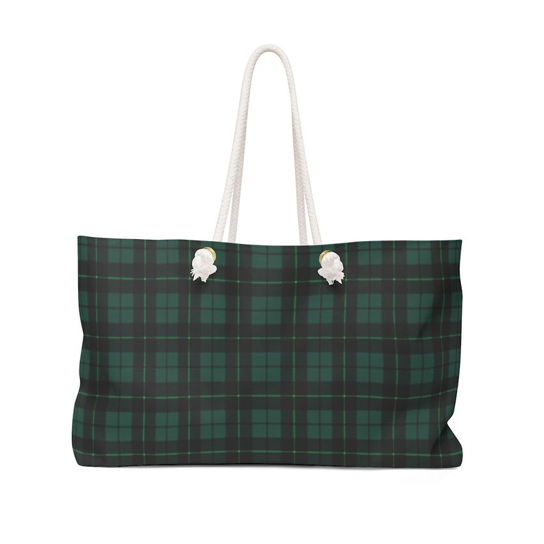 Green TARTAN PLAID Weekender Bag TOTE Beach Tote Beach Bag Green Plaid Tote Travel Tote Overnight Tote Travel bag Workout Tote Overnight Bag