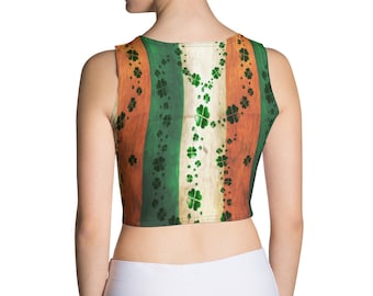 WOMENS CROP TOP Irish Flag Shamrock Cropped Top for Women St Patricks Day Crop Top Work Out Top Yoga Top Sublimation Cut & Sew Crop Top