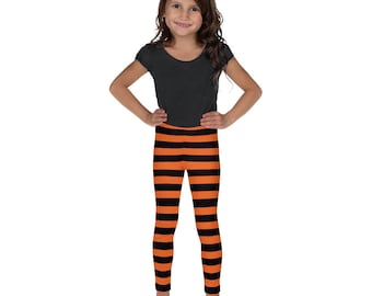 Kid's Leggings GIRLS WITCH LEGGINGS Orange and Black Striped Kids Leggings Witch Pants for Halloween Kids Leggings Girls Leggings Yoga Pants