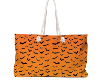 HALLOWEEN BAT TOTE - Weekender Bag - Weekender Tote - Oversized Tote - Bag - Tote - Orange Halloween Bat Tote - Halloween Beach Bag - Gothic