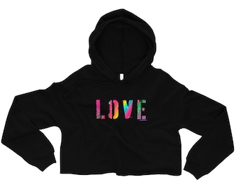 Valentines Day Top Womens CROPPED HOODIE WOMENS Love Crop Hooded Sweatshirt / Crop Hoodie Love Cropped Hooded Sweatshirt Rave Clothing