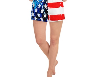American Flag USA SHORTS Red White and Blue Stars and Stripes Women's Athletic Short Shorts Patriotic Clothing Casual Shorts Gym Shorts