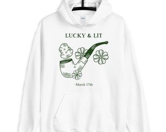 St Patricks Day HOODIE Unisex Hoodie SWEATSHIRT for St Paddys Day Clover Shamrock Clothing for Adults Men and Womens Sweatshirt Hoodie LIT