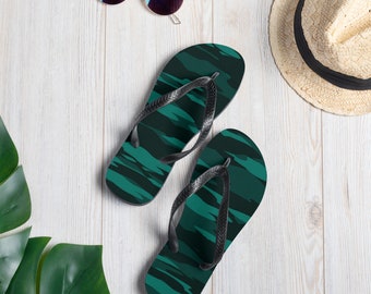 GREEN Camouflage FLIP-FLOPS Unisex Sandals with Camouflage Print and Black Thong Flip-Flops Footwear for Men Women Unisex Sandals Beachwear