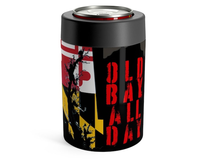 BEER CAN HOLDER Old Bay All Day Maryland State Flag Cozie Hide Your Beer Can Barware Beachwear Tailgating Home and Living Maryland Gift