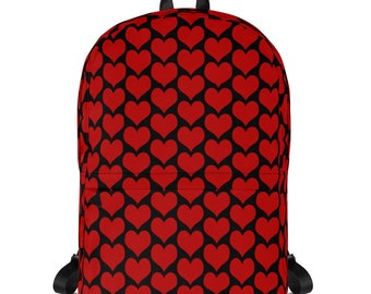 Red Hearts Backpack: Water-Resistant Kids Book Bag