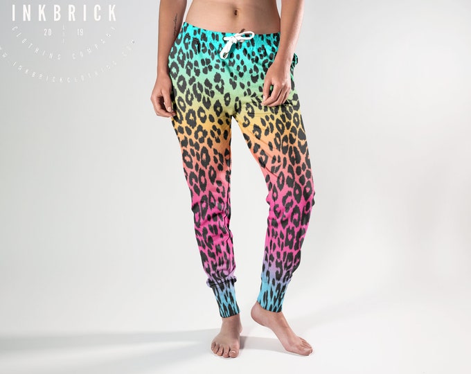 CHEETAH PRINT JOGGERS Sweatpants for Women Animal Print Joggers / Workout Pants Rave Clothing Rainbow Ombre Colorful Animal Print Joggers
