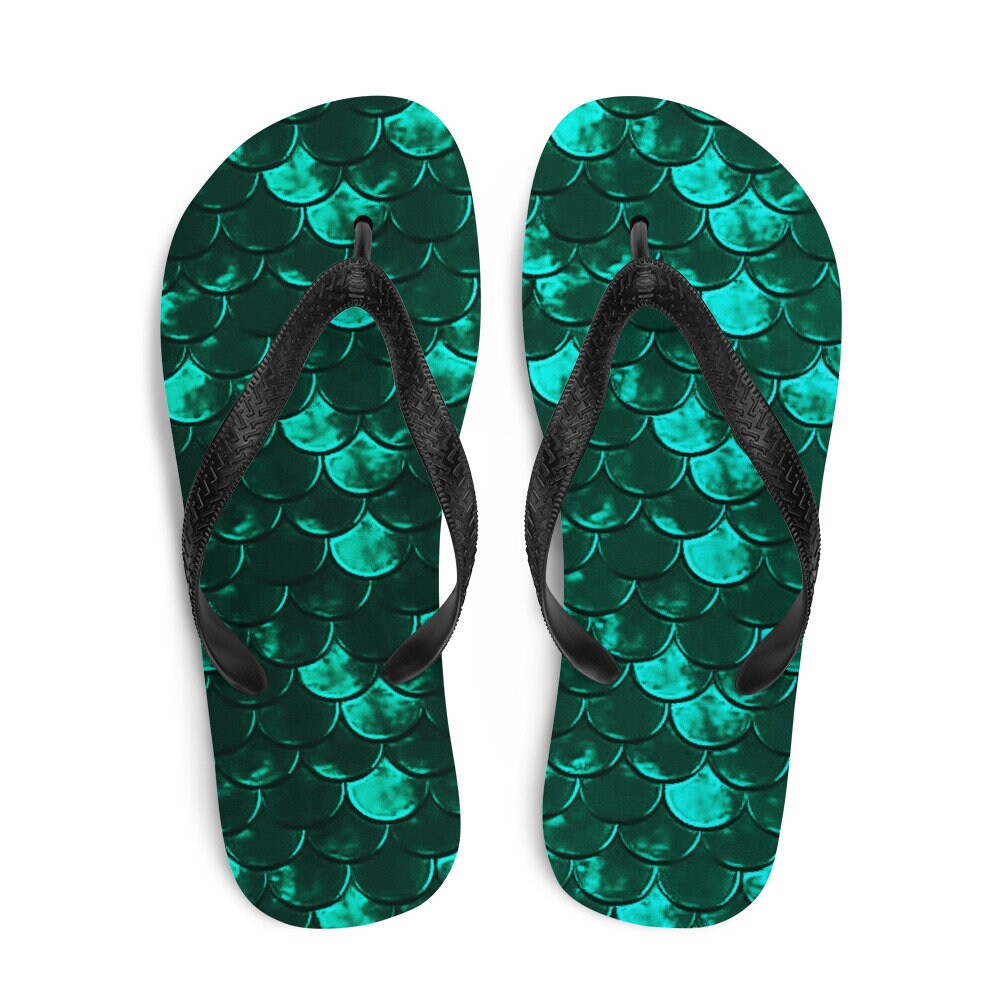 MERMAID FLIP FLOPS Mermaid Scale Thong Sandals Green Mermaid Ariel