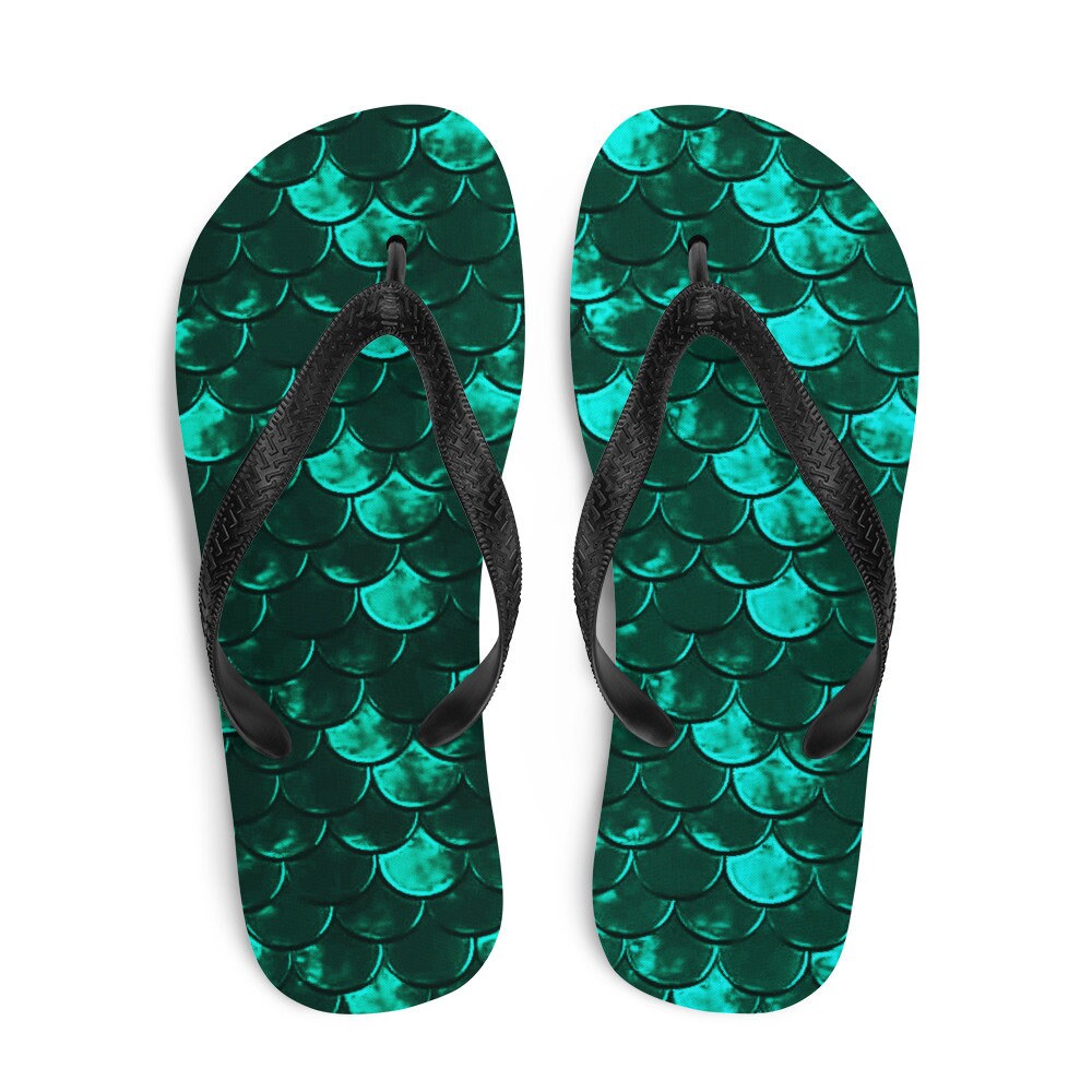 MERMAID FLIP FLOPS Mermaid Scale Thong Sandals Green Mermaid Ariel ...