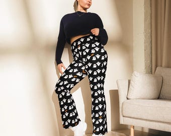 FLARE LEGGINGS Womens High Waisted Flare leggings HALLOWEN Yoga Leggings Flared Yoga Pants Halloween Ghost Print Fun Cute Spooky Season