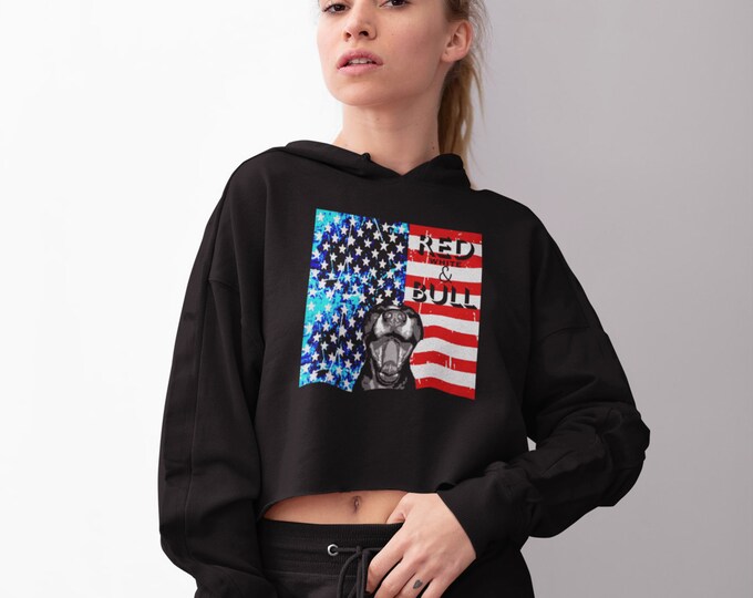 Crop Hoodie Red White and Bull PIT BULL HOODIE American Flag Hooded Sweatshirt Cropped Hoodie Womens Hoodie Sexy Sweatshirt Gift for Her