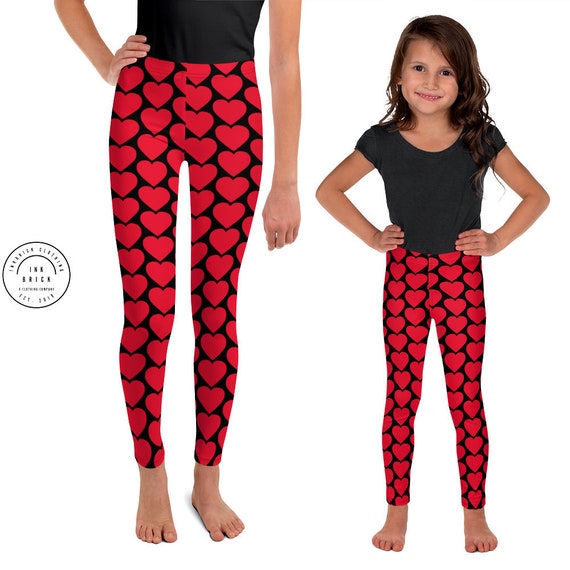 VALENTINES HEART LEGGINGS Red Heart Leggings Girls Leggings Baby Leggings  Toddler Leggings Kid's Leggings Youth Leggings Pre-teen Leggings 