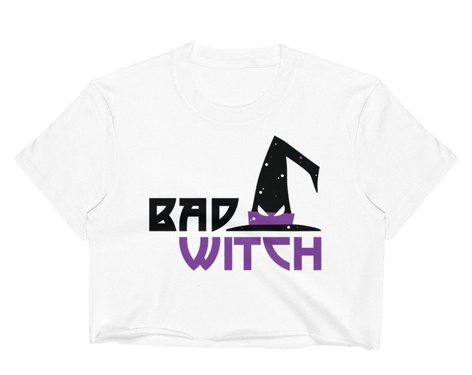 HALLOWEEN WITCH TOP Bad Witch Funny Humorous Halloween Cropped Tee Shirt for Her Sexy Crop Top T-Shirt Graphic Women's Crop Top Witch Hat