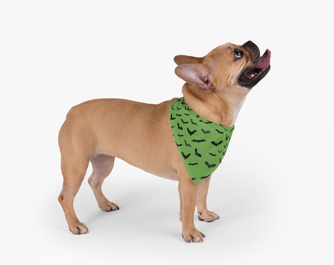 Pet Bandana - HALLOWEEN DOG BANDANA - Dog Accessories - Dog Bandana - Green and Black Halloween Bat Print Handkerchief Scarf for Dogs - Gift