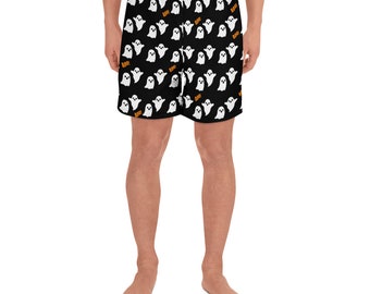 Men's Halloween Ghost Print Athletic Shorts: Workout Swim Activewear