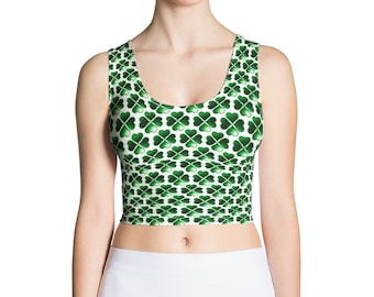 SHAMROCK CROP TOP Clover Print All Over Sublimation Cut & Sew Crop Top St Patricks Day Crop Top for Women Cropped Top St Paddys Day Top