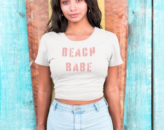 CROPPED T-SHIRT WOMENS Beach Babe Crop Top Cropped Tee Women’s Crop Tee Black or White Crop Tee Yoga Top Festival Clothing Fashion Tee Women